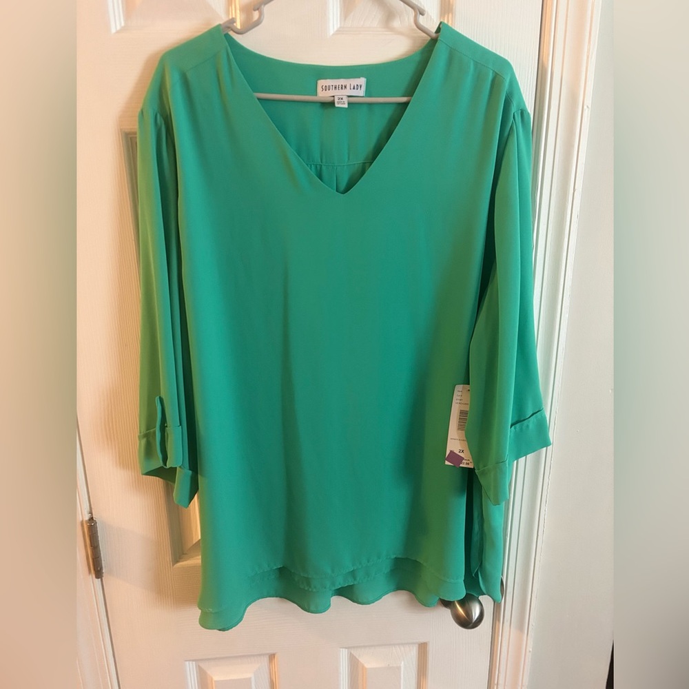 Southern Lady Green Flutter Sleeve Blouse